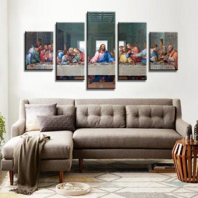 The Last Supper 2 – Religion 5 Panel Canvas Art Wall Decor – Canvas Storm