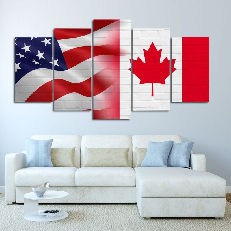 Usa Canada Flag – Abstract 5 Panel Canvas Art Wall Decor – Canvas Storm