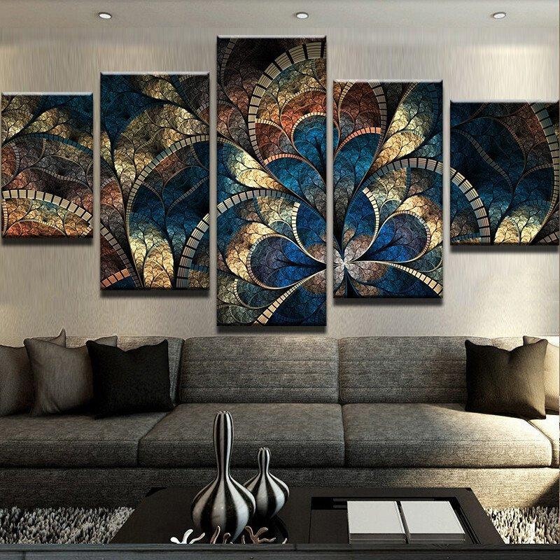 Fantasy Flowers 1 Abstract 5 Panel Canvas Art Wall Decor Canvas Storm