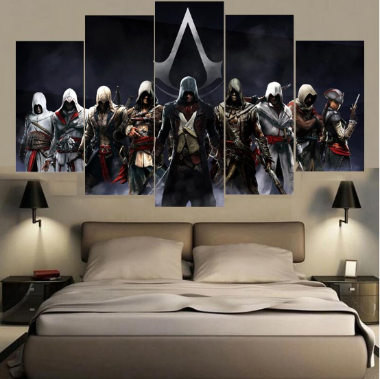 Framed Assassin's Creed III 5 Piece Canvas Print Wall Art Home Decor 