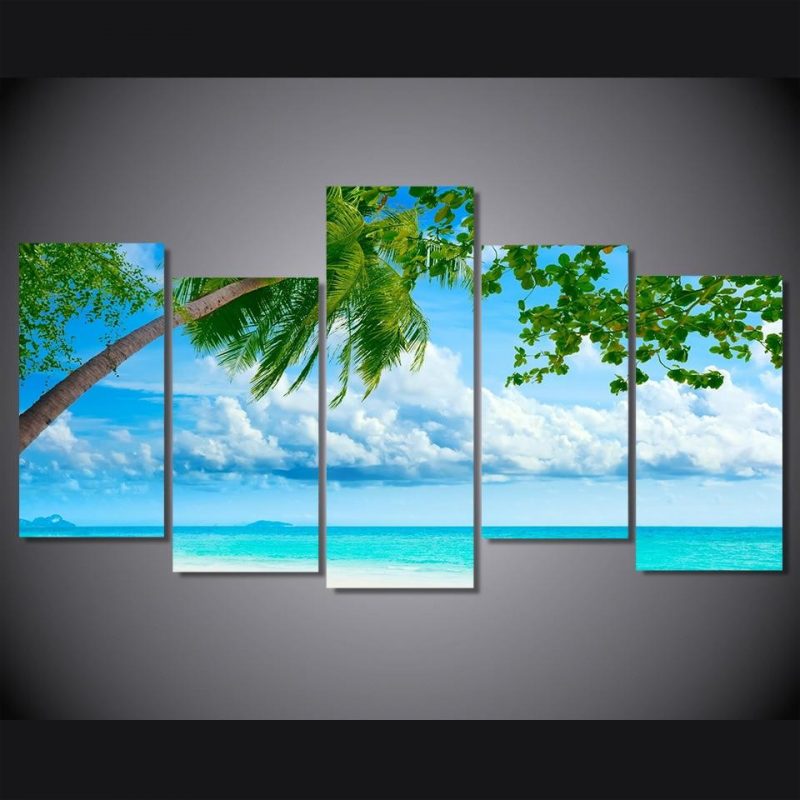 Tropical Beach Resorts Nature 5 Panel Canvas Art Wall Decor Canvas Storm 1633