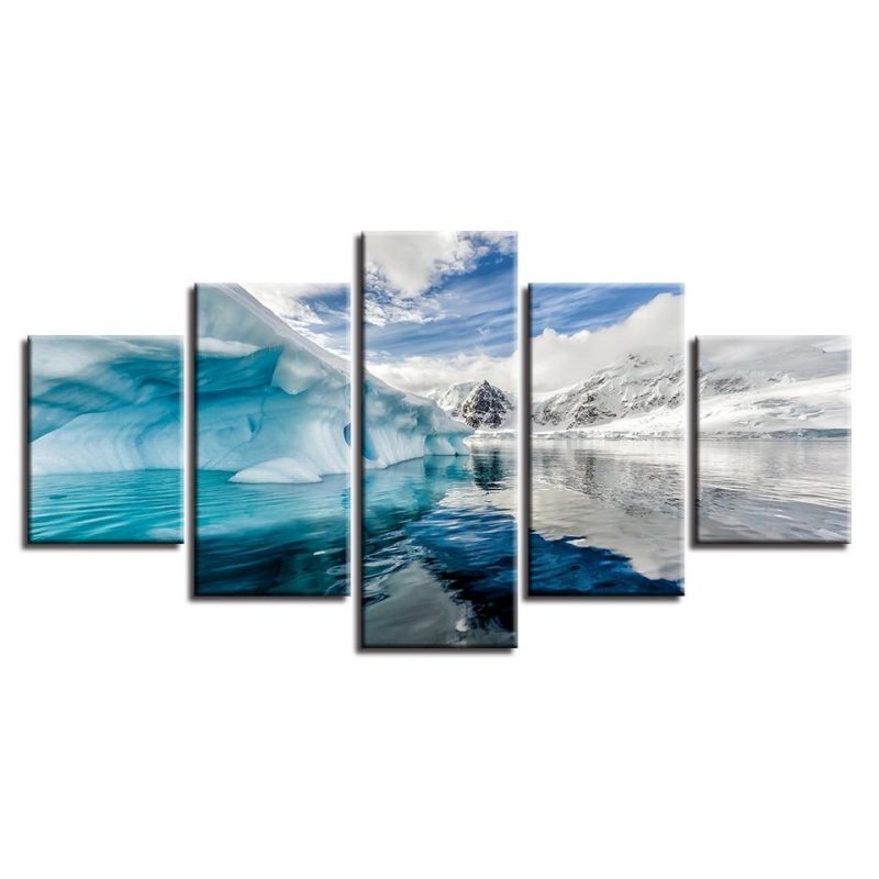 Glaciers And Snow Mountain – Nature 5 Panel Canvas Art Wall Decor ...