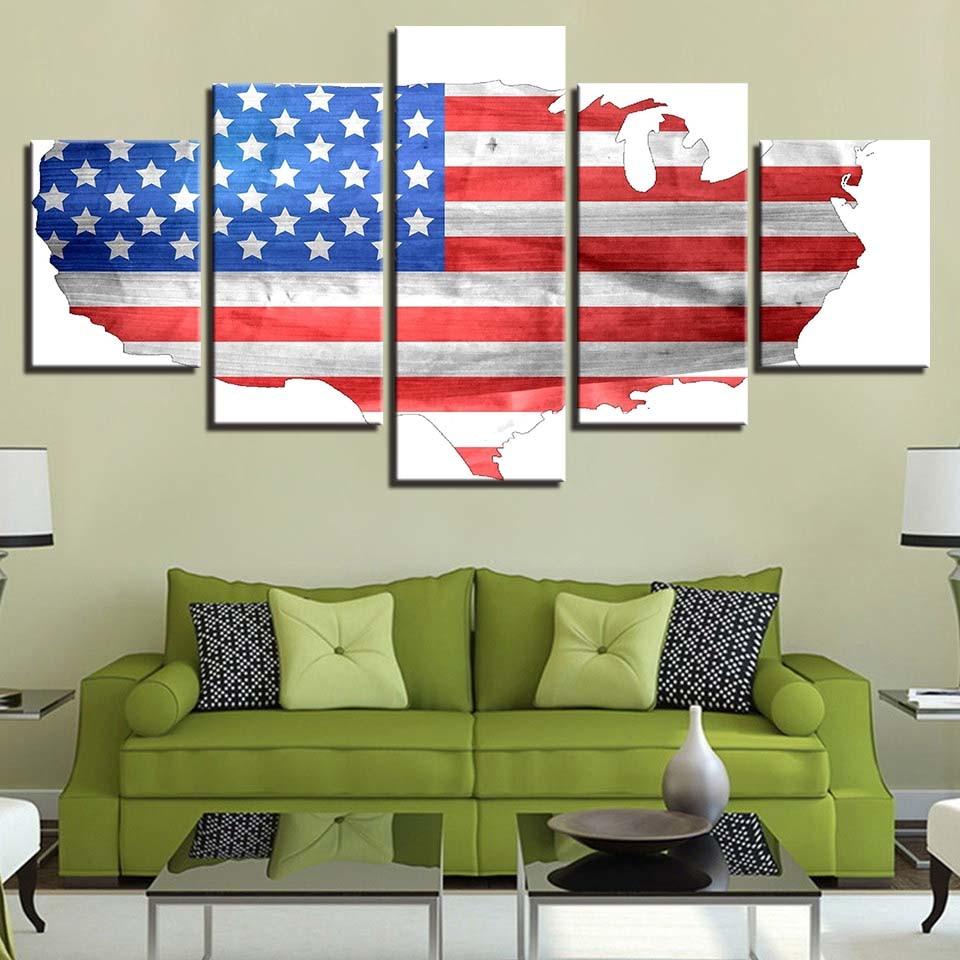 American Flag 7 Abstract 5 Panel Canvas Art Wall Decor Canvas Storm