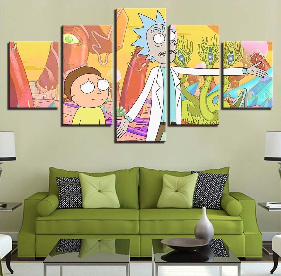 Rick And Morty 25 – Cartoon 5 Panel Canvas Art Wall Decor – Canvas Storm