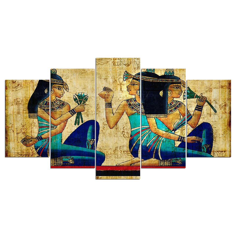 Egyptian Mural Religion 5 Panel Canvas Art Wall Decor