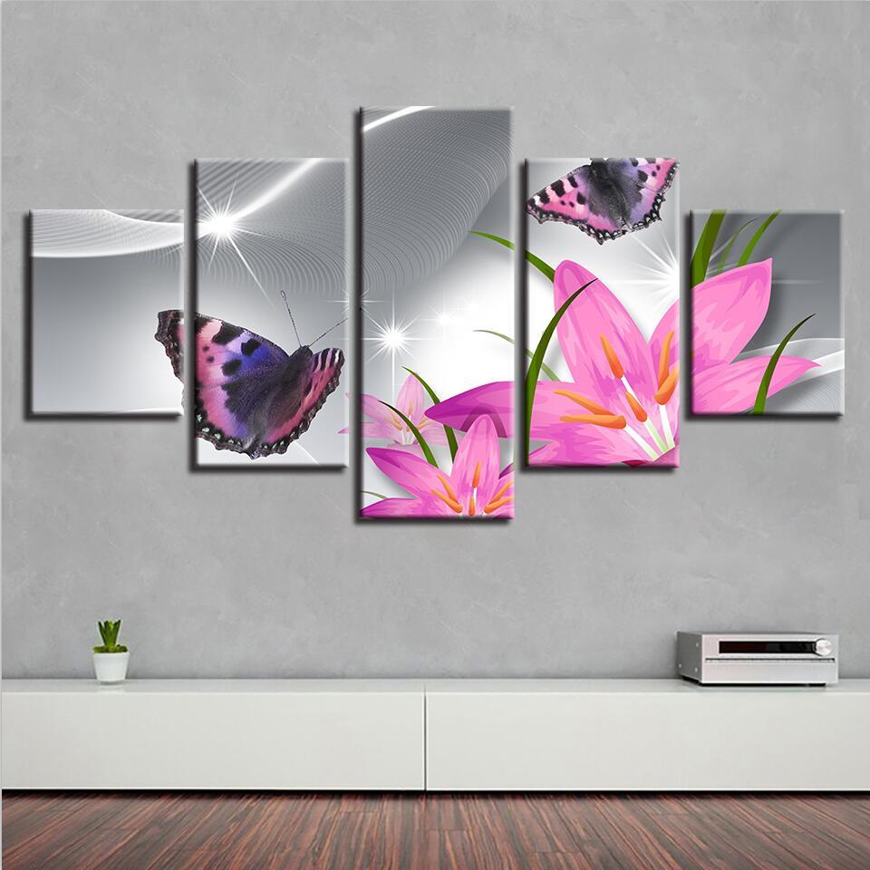 Canvas panel. Butterfly and Flower Wall Decor. Leinwand.