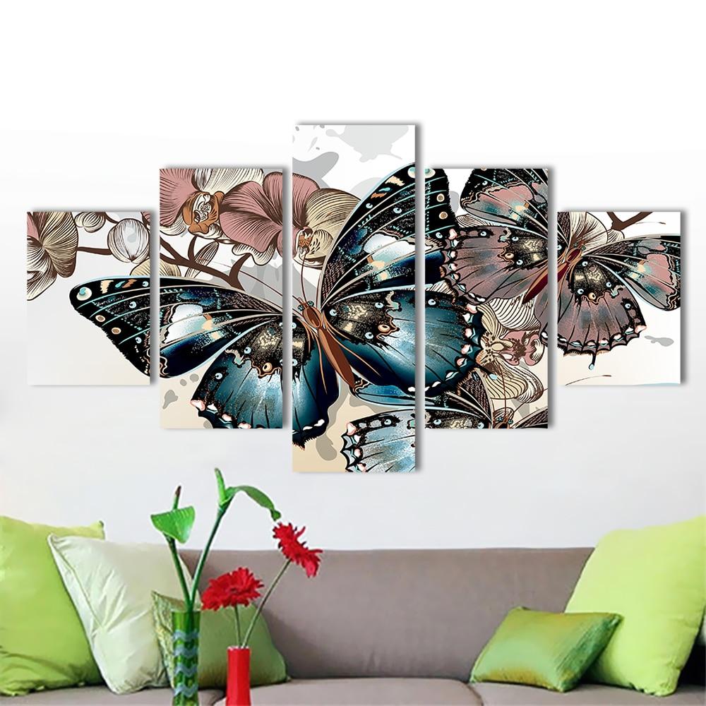 Abstract beautiful butterfly – Abstract 5 Panel Canvas Art Wall Decor ...