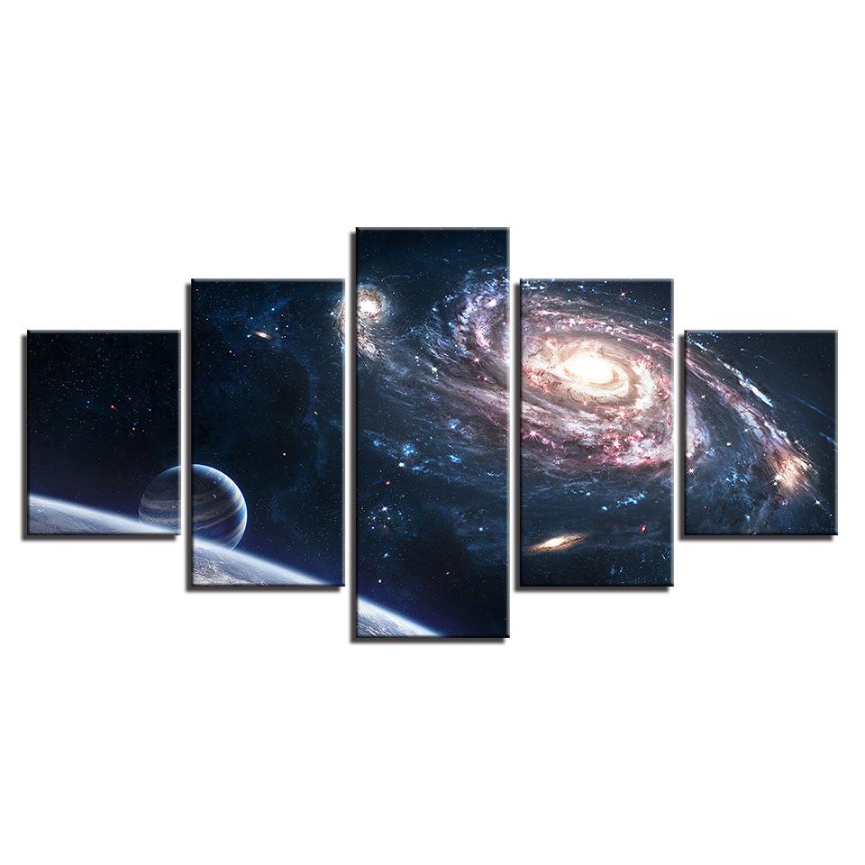 Outer Space Planet Starry Sky – Space 5 Panel Canvas Art Wall Decor