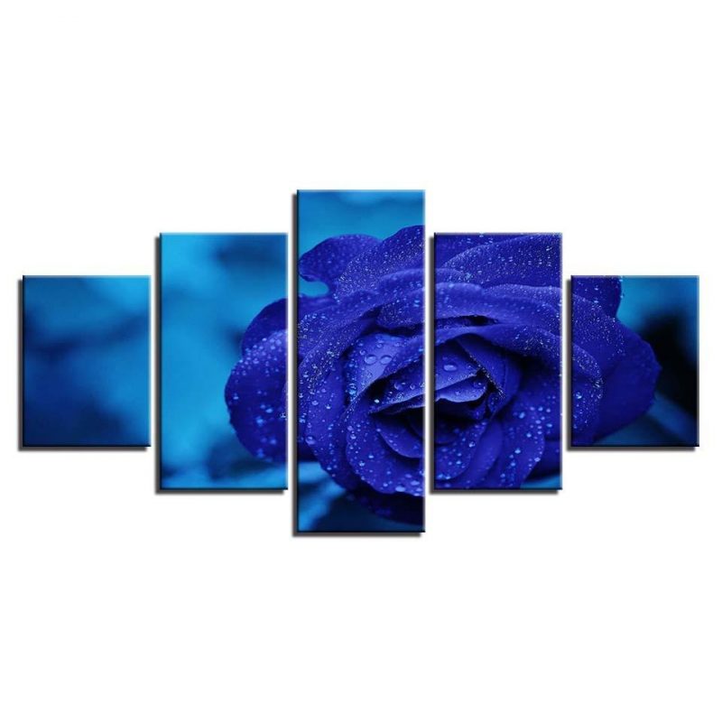 Blue Rose Flower 5 – Nature 5 Panel Canvas Art Wall Decor – Canvas Storm