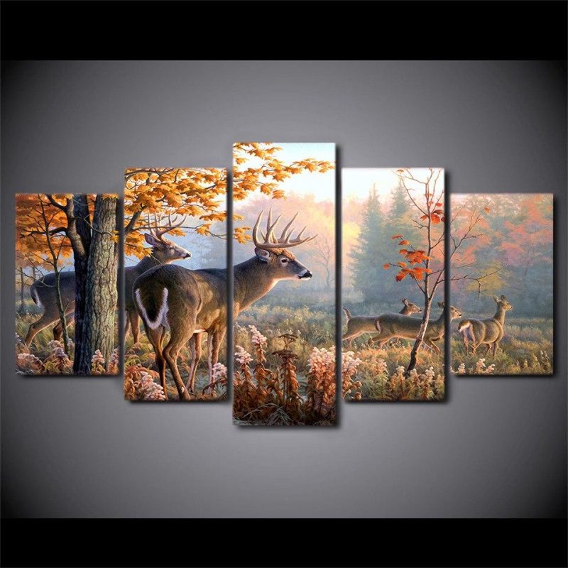 Deer 39 – Animal 5 Panel Canvas Art Wall Decor – Canvas Storm