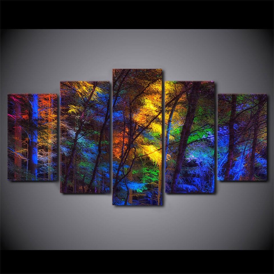 colorful forest tree – Nature 5 Panel Canvas Art Wall Decor – Canvas Storm