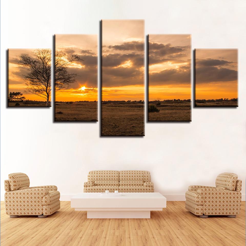 Tree Sunset 5 – Nature 5 Panel Canvas Art Wall Decor – Canvas Storm