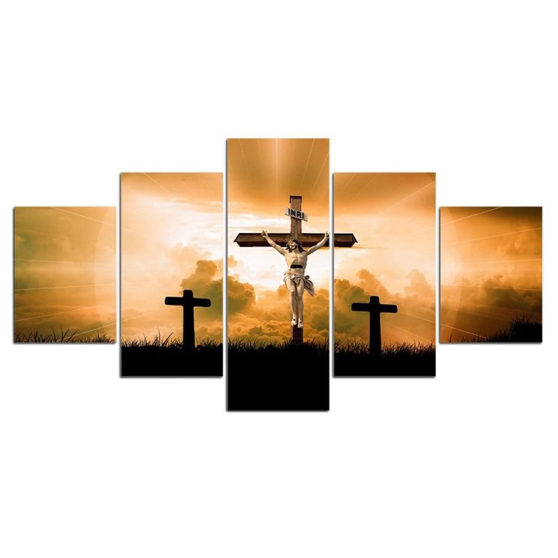 Jesus Yesu Cross Gagultha Mala – Religion 5 Panel Canvas Art Wall Decor ...