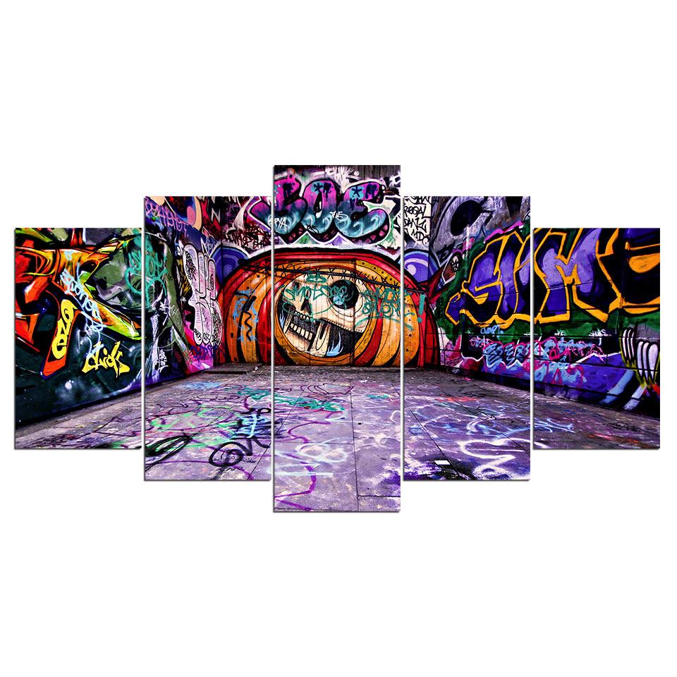 Color Graffiti Abstract 5 Panel Canvas Art Wall Decor
