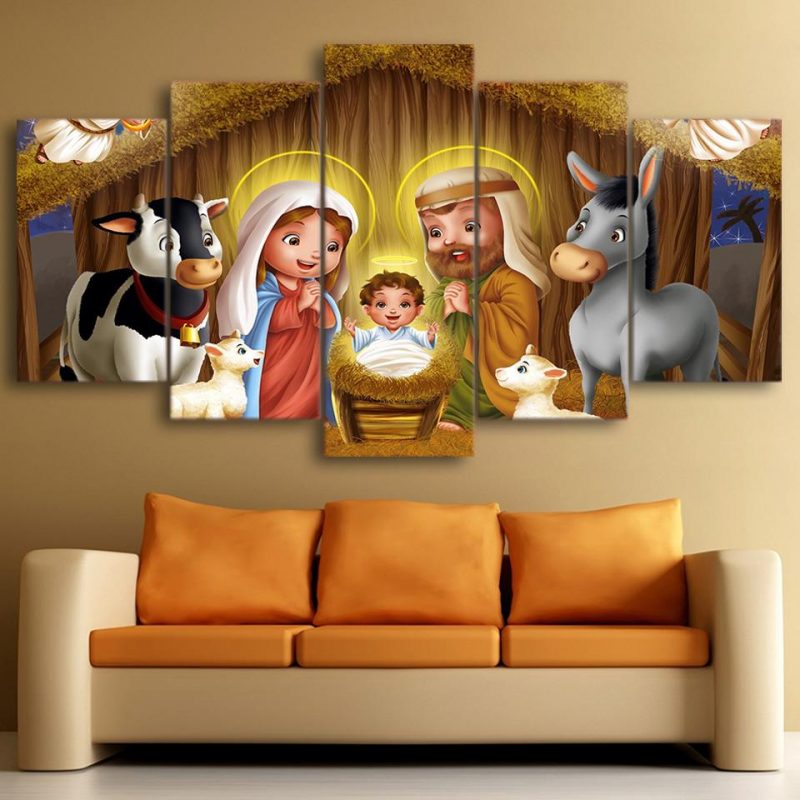 christmas Jesus – Religion 5 Panel Canvas Art Wall Decor – Canvas Storm