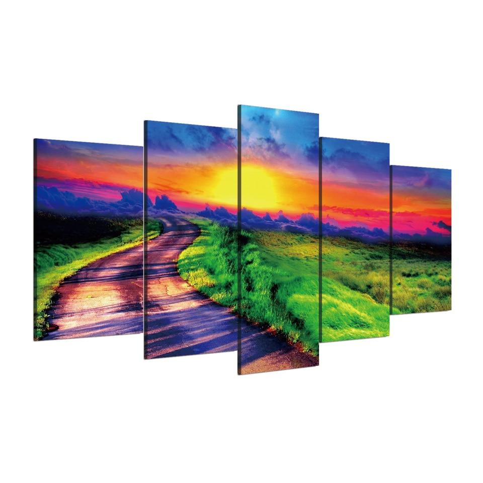 Colorful Sunset – Nature 5 Panel Canvas Art Wall Decor – Canvas Storm