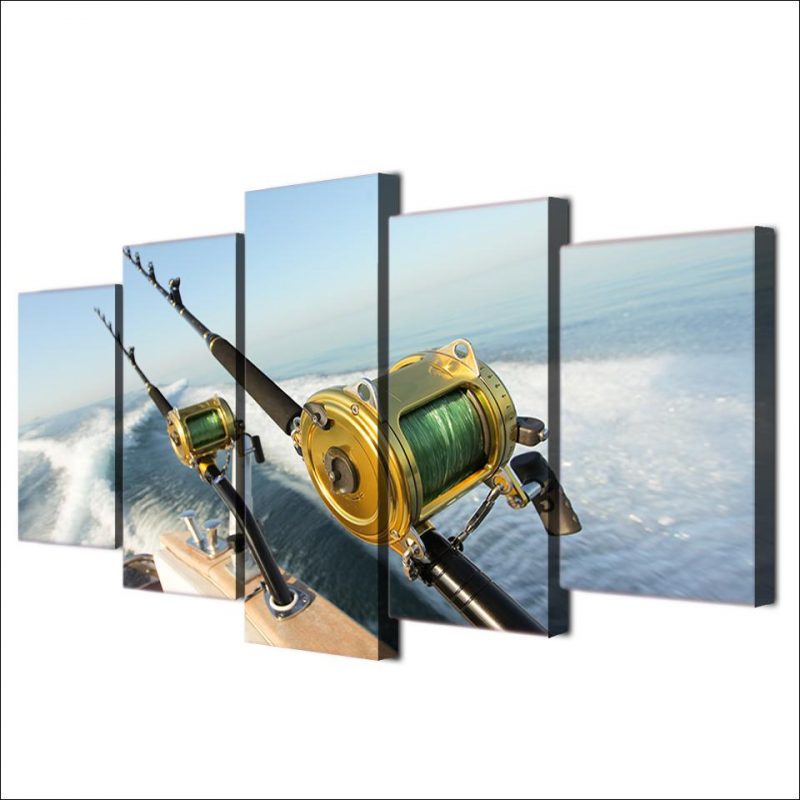 Fishing Rod Blue Ocean – Fishing 5 Panel Canvas Art Wall Decor – Canvas ...