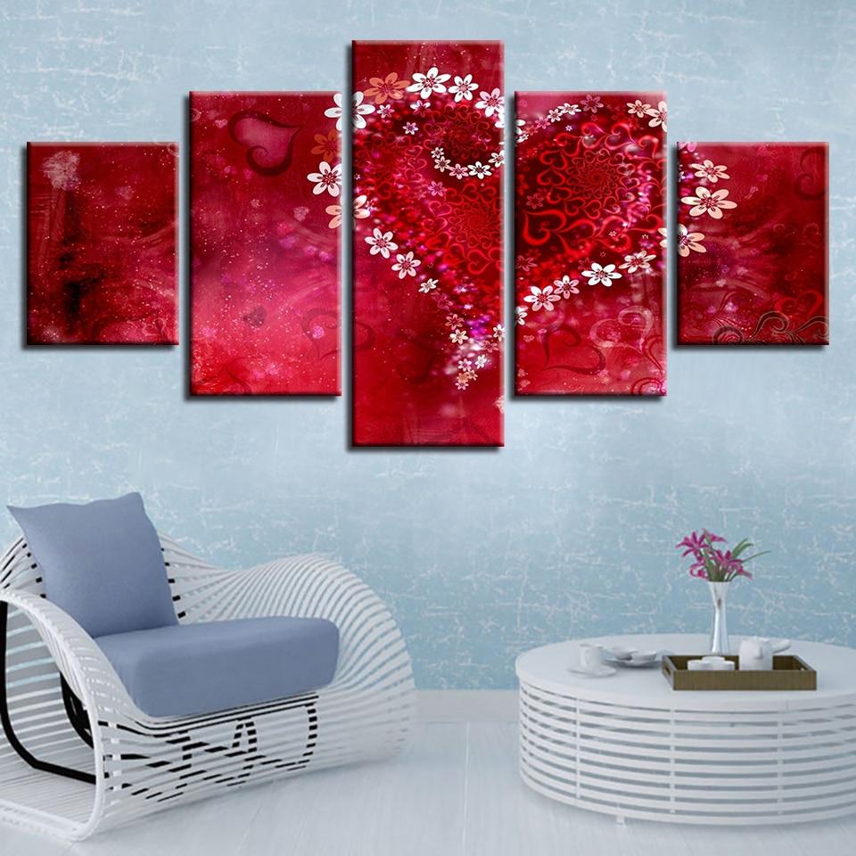 Romantic Red Heart – Abstract 5 Panel Canvas Art Wall Decor – Canvas Storm