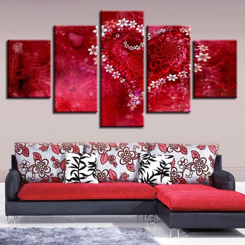 Romantic Red Heart – Abstract 5 Panel Canvas Art Wall Decor – Canvas Storm