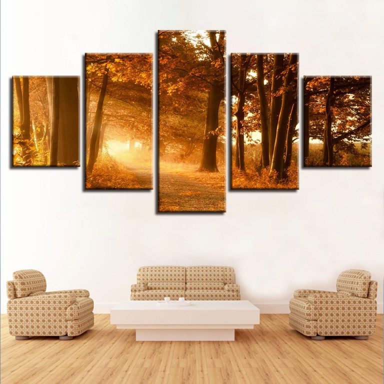 Red Tree Sunshine 1 – Nature 5 Panel Canvas Art Wall Decor – Canvas Storm