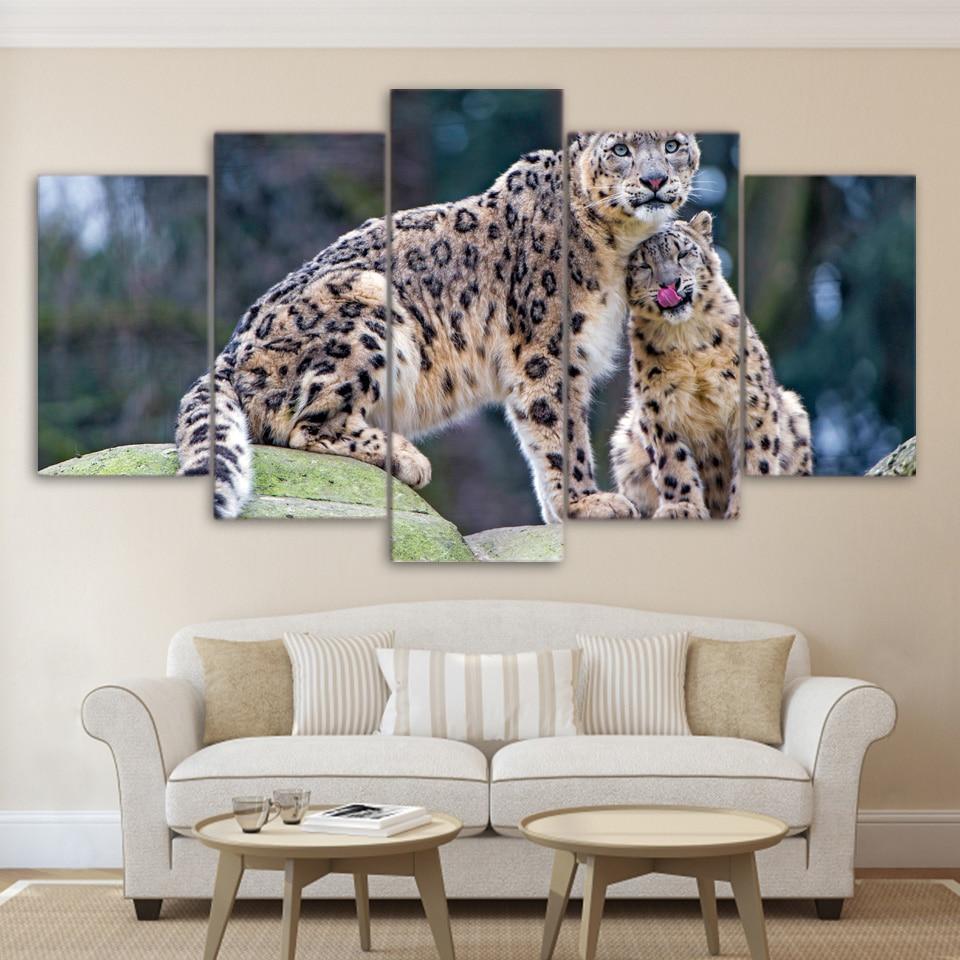 Leopard Pair – Animal 5 Panel Canvas Art Wall Decor – Canvas Storm