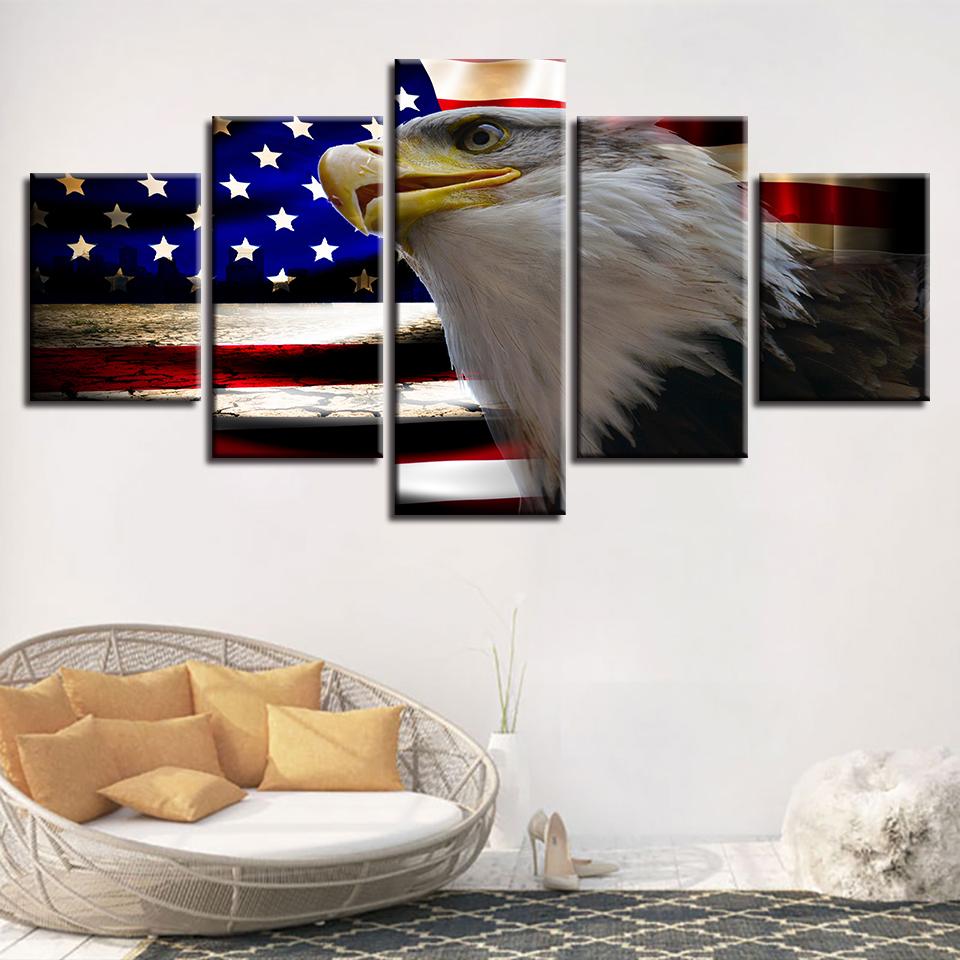 American Flag And Eagle 2 Abstract 5 Panel Canvas Art Wall Decor