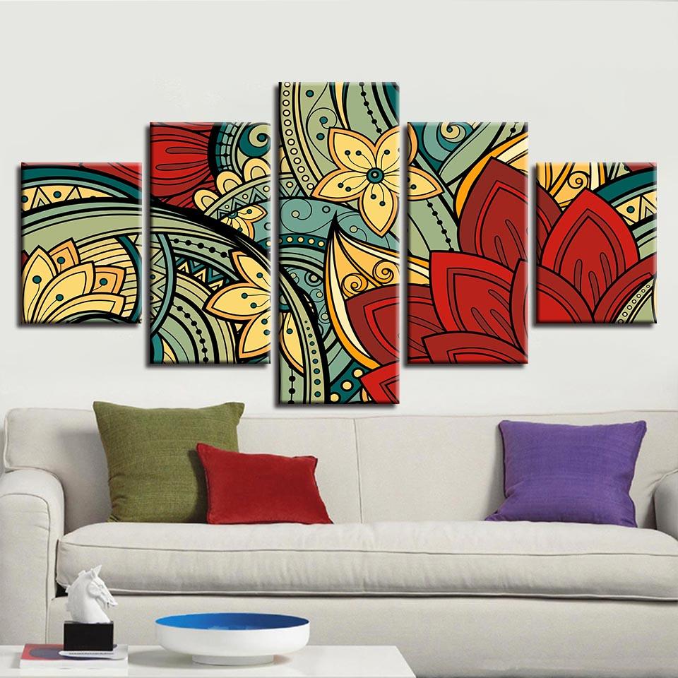 Flowers Abstract 5 Panel Canvas Art Wall Decor Canvas Storm