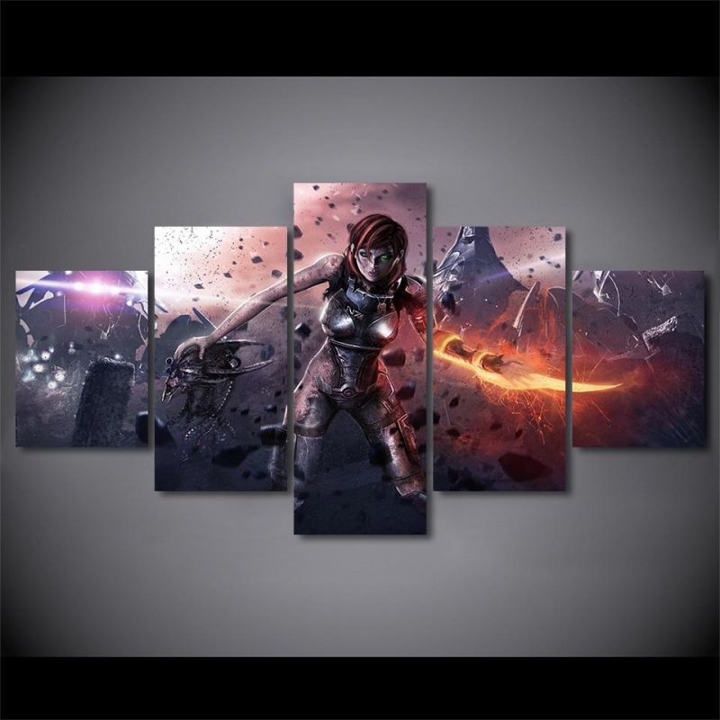 mass effect Female warrior – Gaming 5 Panel Canvas Art Wall Decor ...