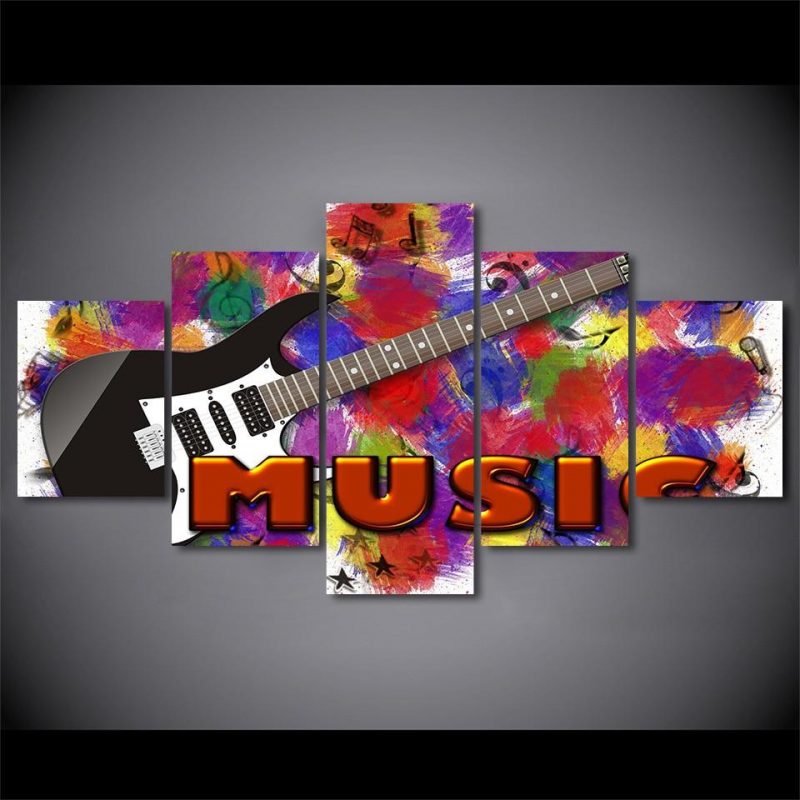 guitar prints music graffiti – Music 5 Panel Canvas Art Wall Decor ...