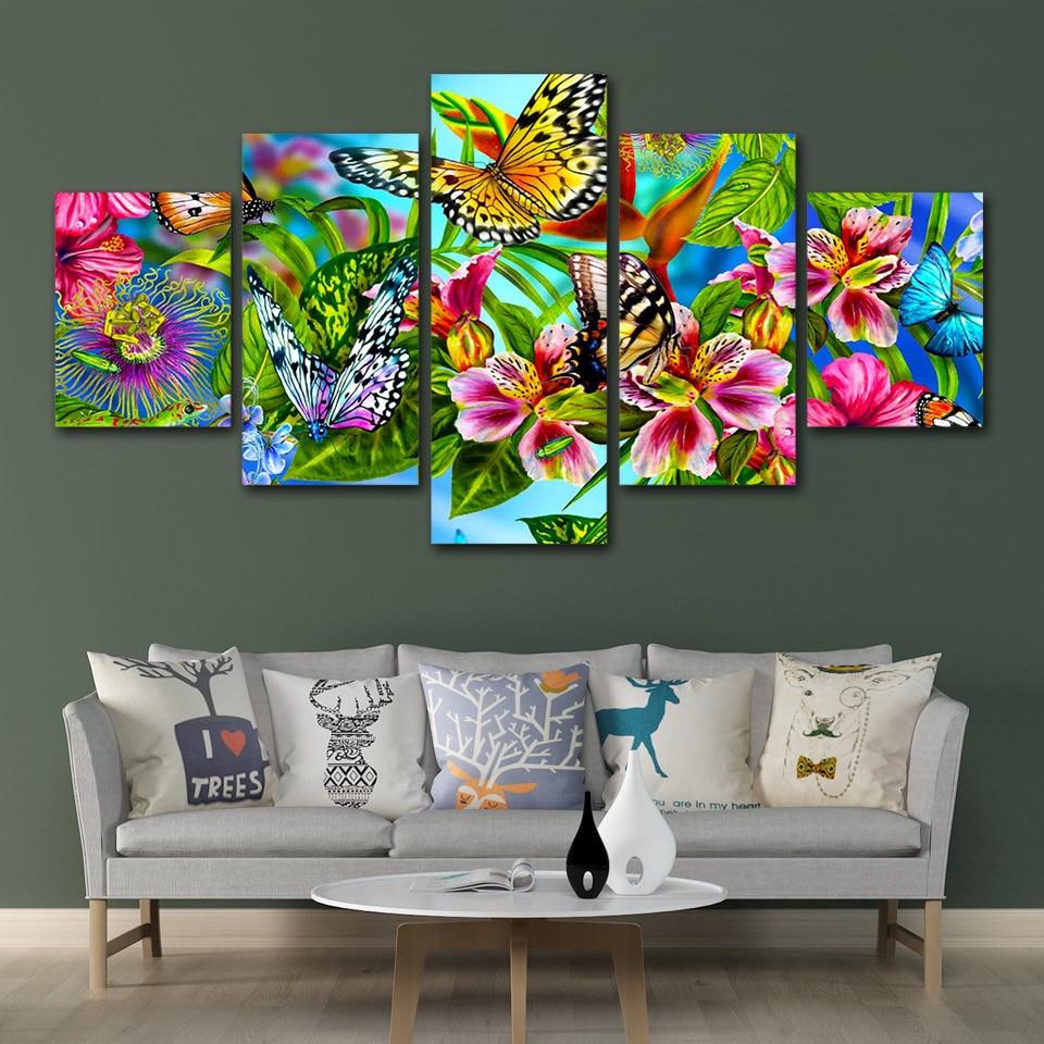Colorful Flowers 03 – Nature 5 Panel Canvas Art Wall Decor – Canvas Storm