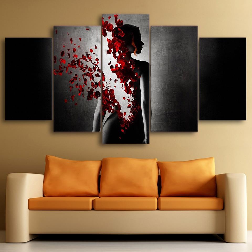 Disappearing Woman Flower Abstract 5 Panel Canvas Art Wall Decor