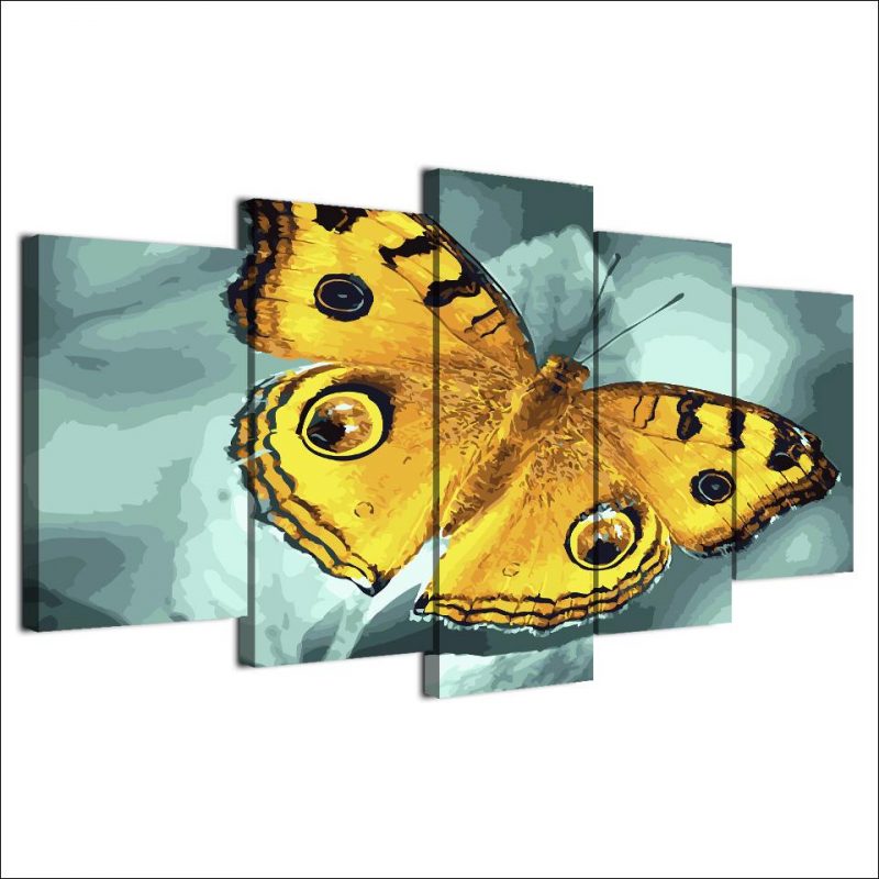 Flying Yellow Butterfly – Animal 5 Panel Canvas Art Wall Decor – Canvas ...