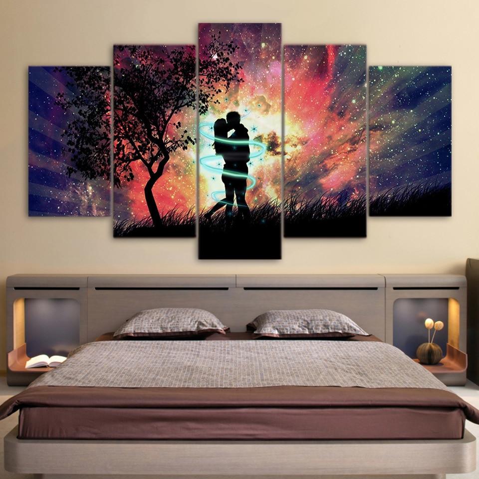 Love Couple kiss in Sunset – Abstract 5 Panel Canvas Art Wall Decor ...