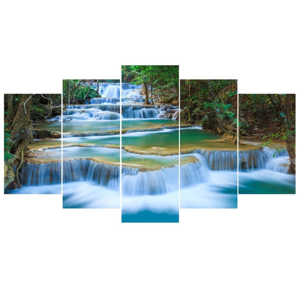 Multi-layered waterfall – Nature 5 Panel Canvas Art Wall Decor – Canvas ...