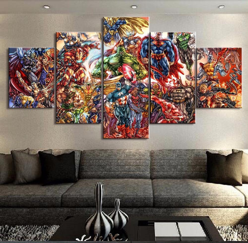 Marvel Dc Mashup Collage 5 Panel Canvas Art Wall Decor