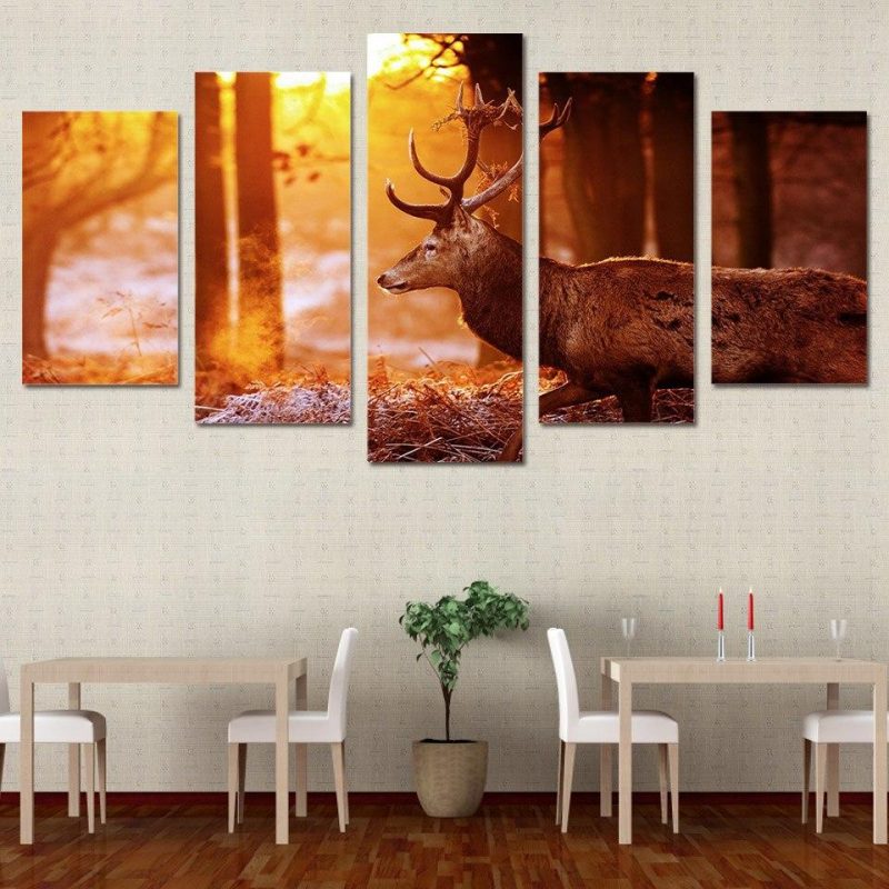 Forest deer – Animal 5 Panel Canvas Art Wall Decor – Canvas Storm