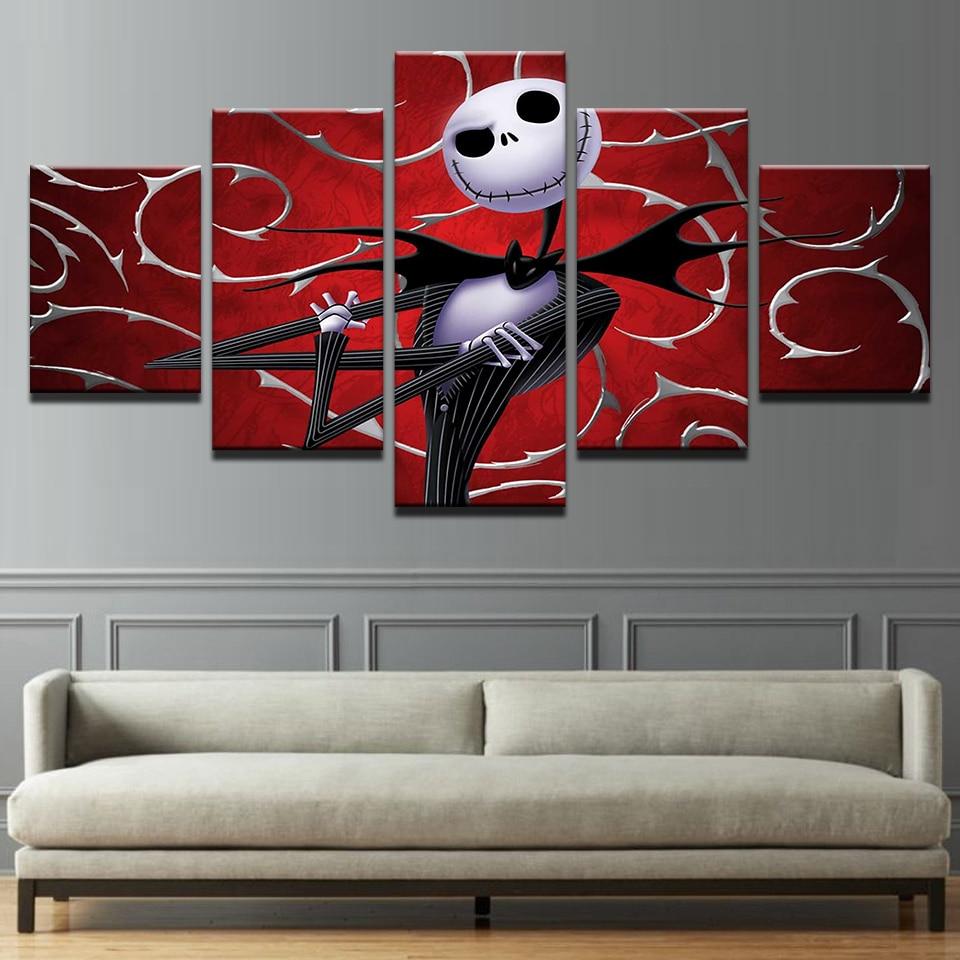 Cczxfcc Canvas Prints Wall Art Pictures 5 Pieces Hallowmas Jack Skellington Paintings Home Decor Nightmare Before Christmas Poster Frame-30X40/60/80Cm-No Frame 