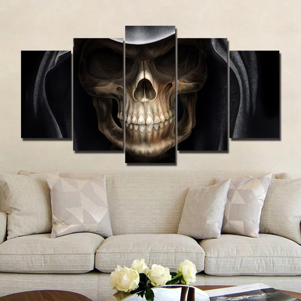 Scared Skull in Dark – Abstract 5 Panel Canvas Art Wall Decor – Canvas ...