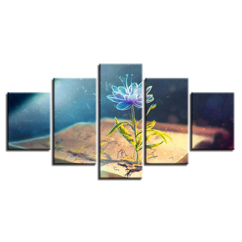 Book And Blue Flowers – Abstract 5 Panel Canvas Art Wall Decor – Canvas ...