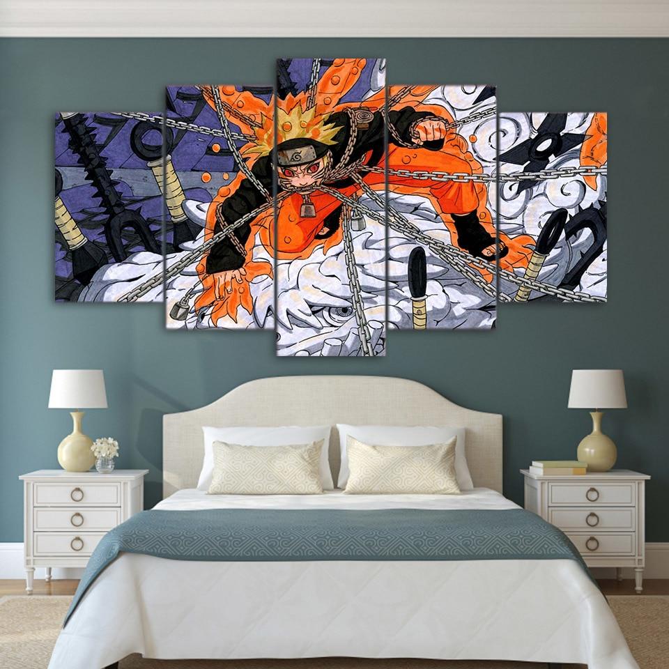 Naruto chained Anime 5 Panel Canvas Art Wall Decor Canvas Storm