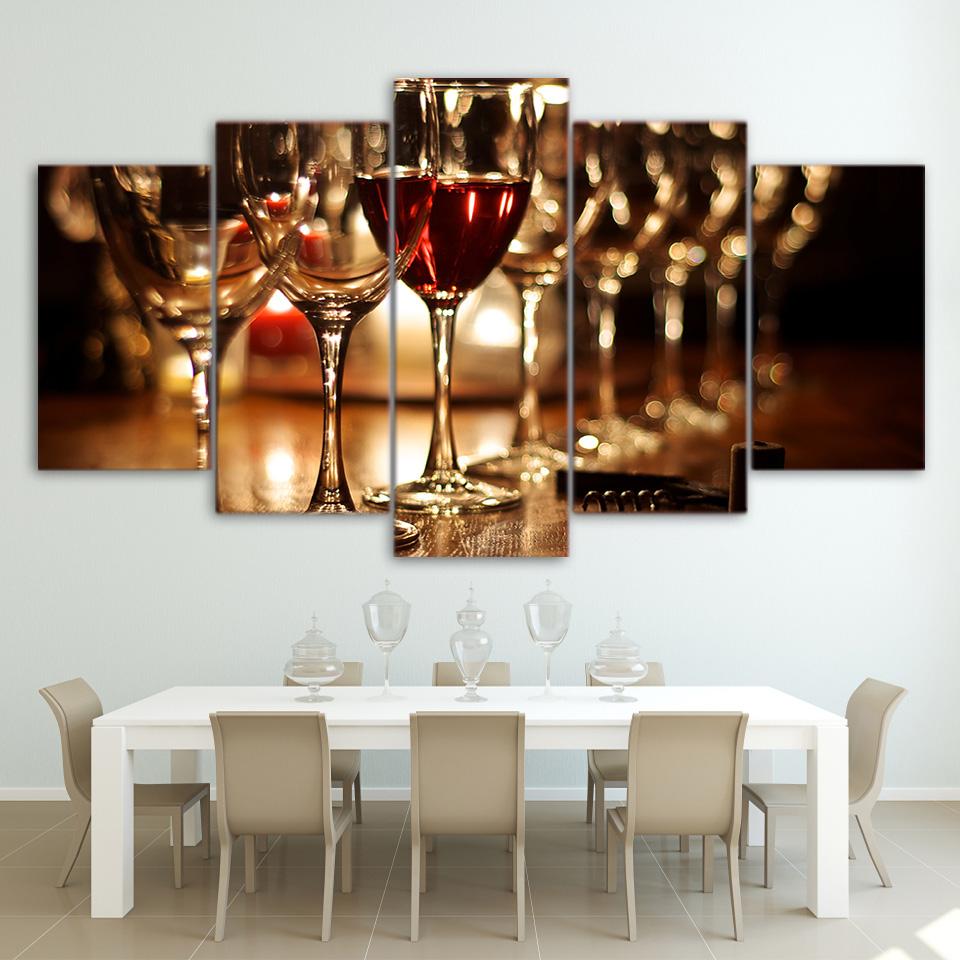 glasses wine drink – Wine 5 Panel Canvas Art Wall Decor – Canvas Storm