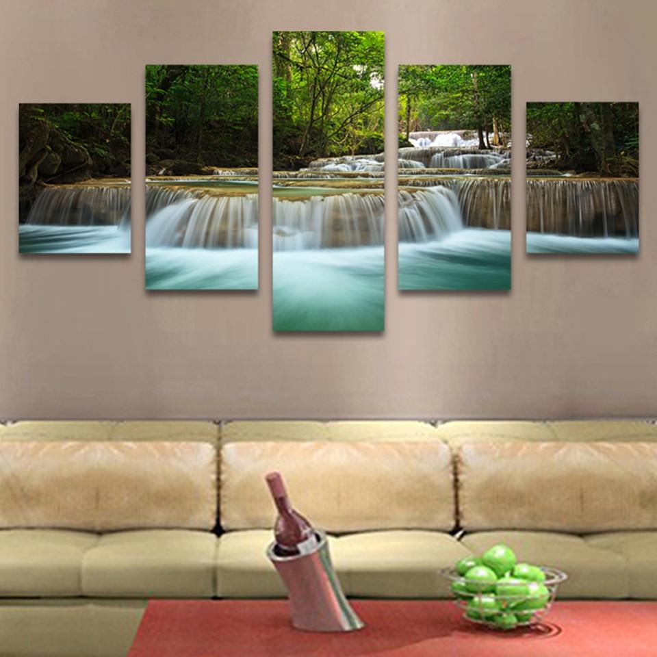 Waterfall 50 – Nature 5 Panel Canvas Art Wall Decor – Canvas Storm