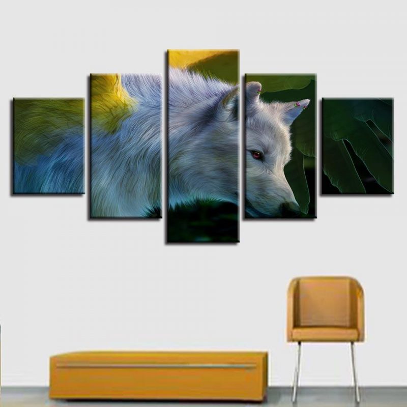 White Wolf Red Eyes – Animal 5 Panel Canvas Art Wall Decor – Canvas Storm