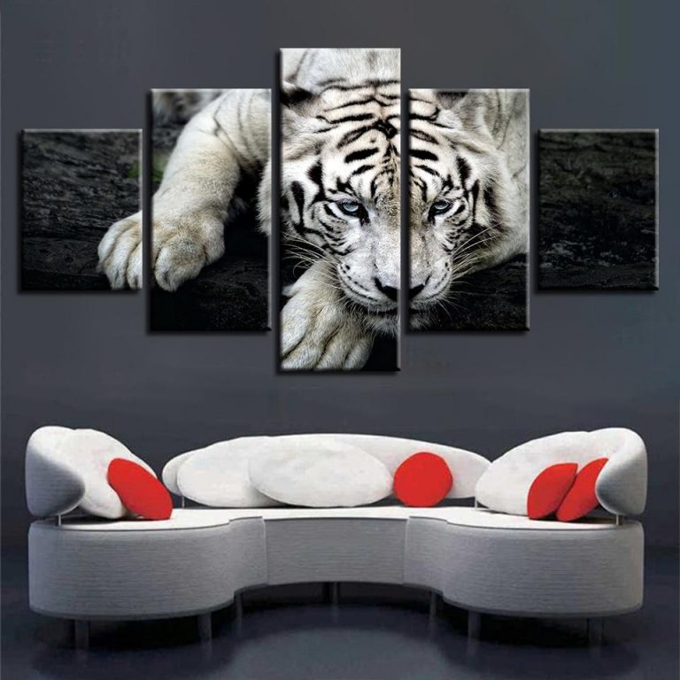 White Tiger 06 – Animal 5 Panel Canvas Art Wall Decor – Canvas Storm