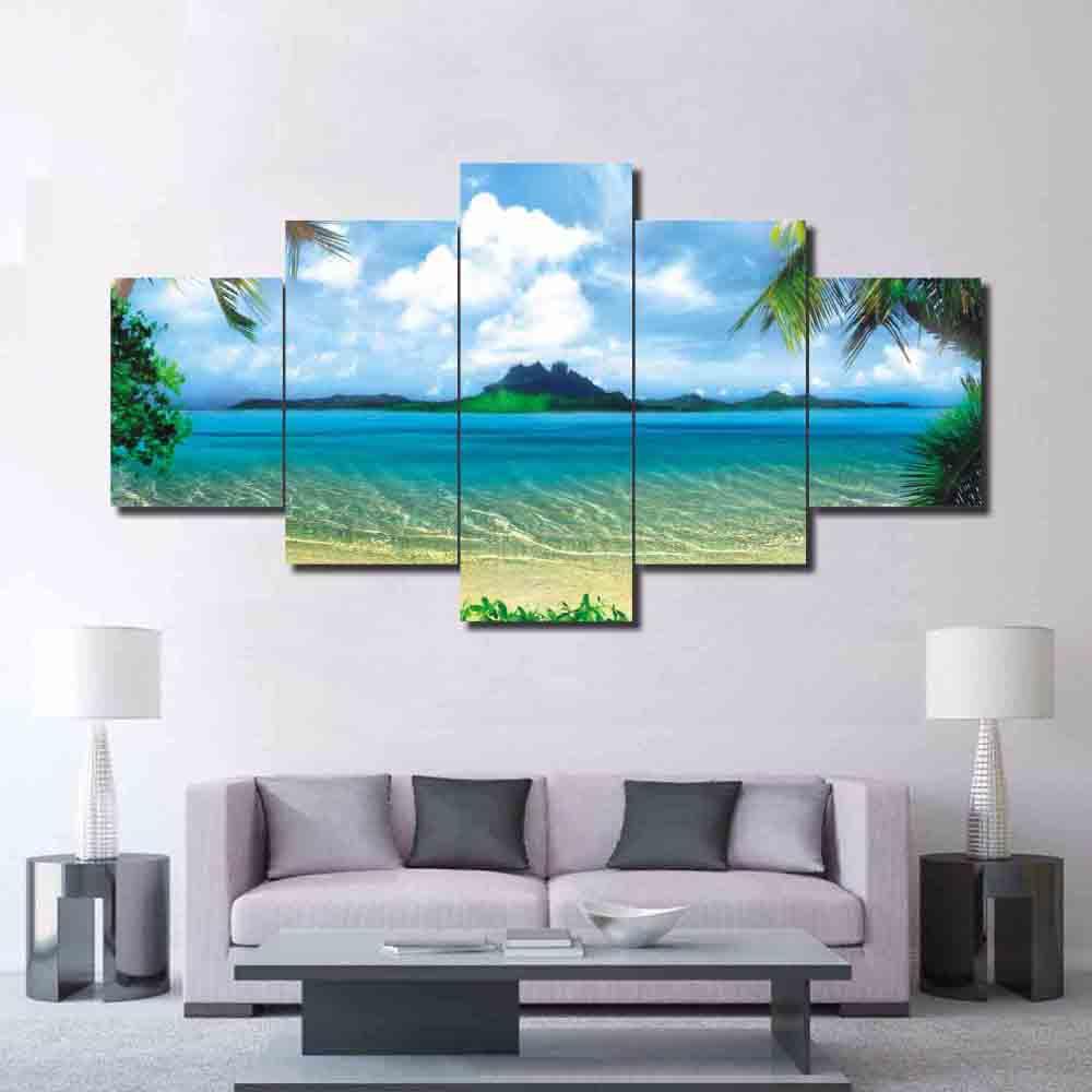 Blue Sea And Island – Space 5 Panel Canvas Art Wall Decor – Canvas Storm