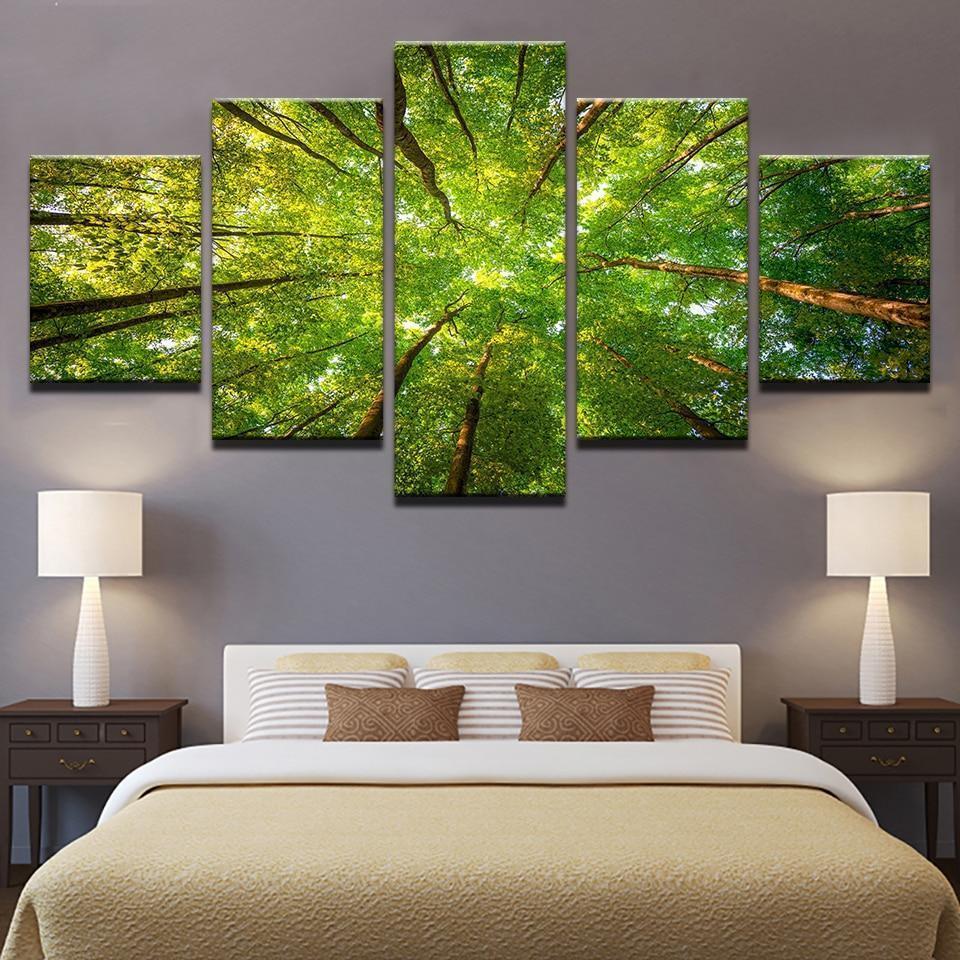 Green Sunshine Woods Forest Nature 5 Panel Canvas Art