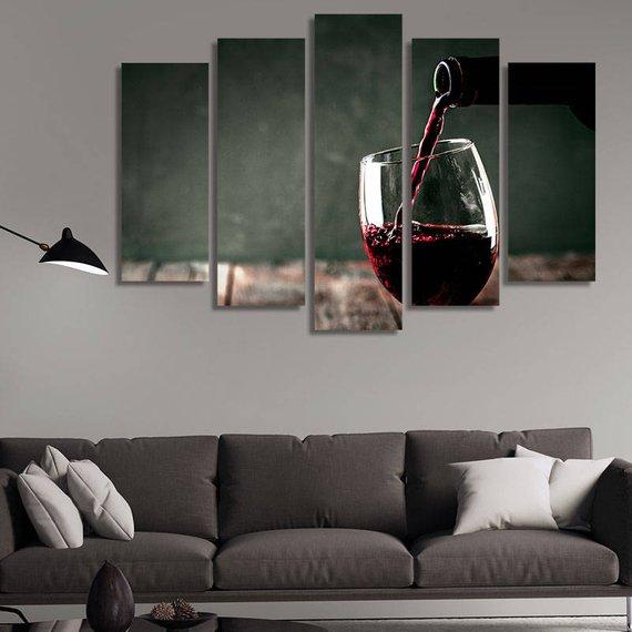 Bottle Of Wine – Wine 5 Panel Canvas Art Wall Decor – Canvas Storm