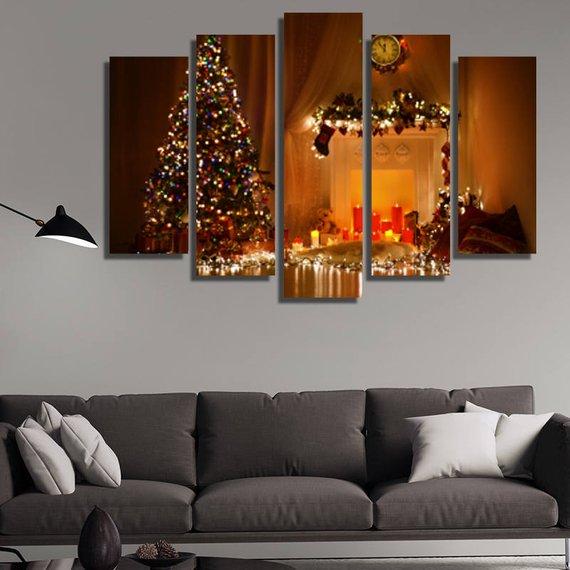 Christmas Scene – Nature 5 Panel Canvas Art Wall Decor – Canvas Storm