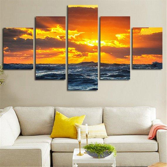 Sunset In The Clouds – Nature 5 Panel Canvas Art Wall Decor – Canvas Storm