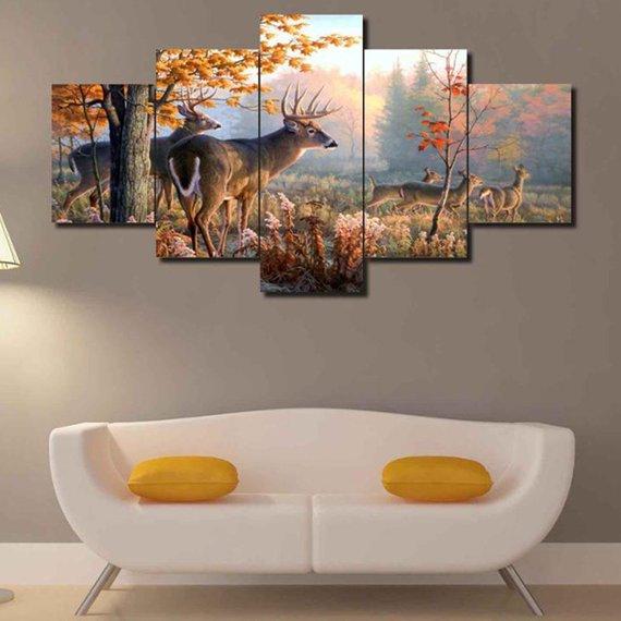 Whitetail Deer 02 – Animal 5 Panel Canvas Art Wall Decor – Canvas Storm